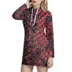 Red And Black Snakeskin Print Hoodie Dress