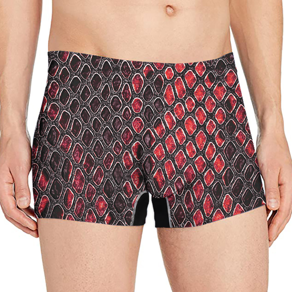 Red And Black Snakeskin Print Men's Boxer Briefs