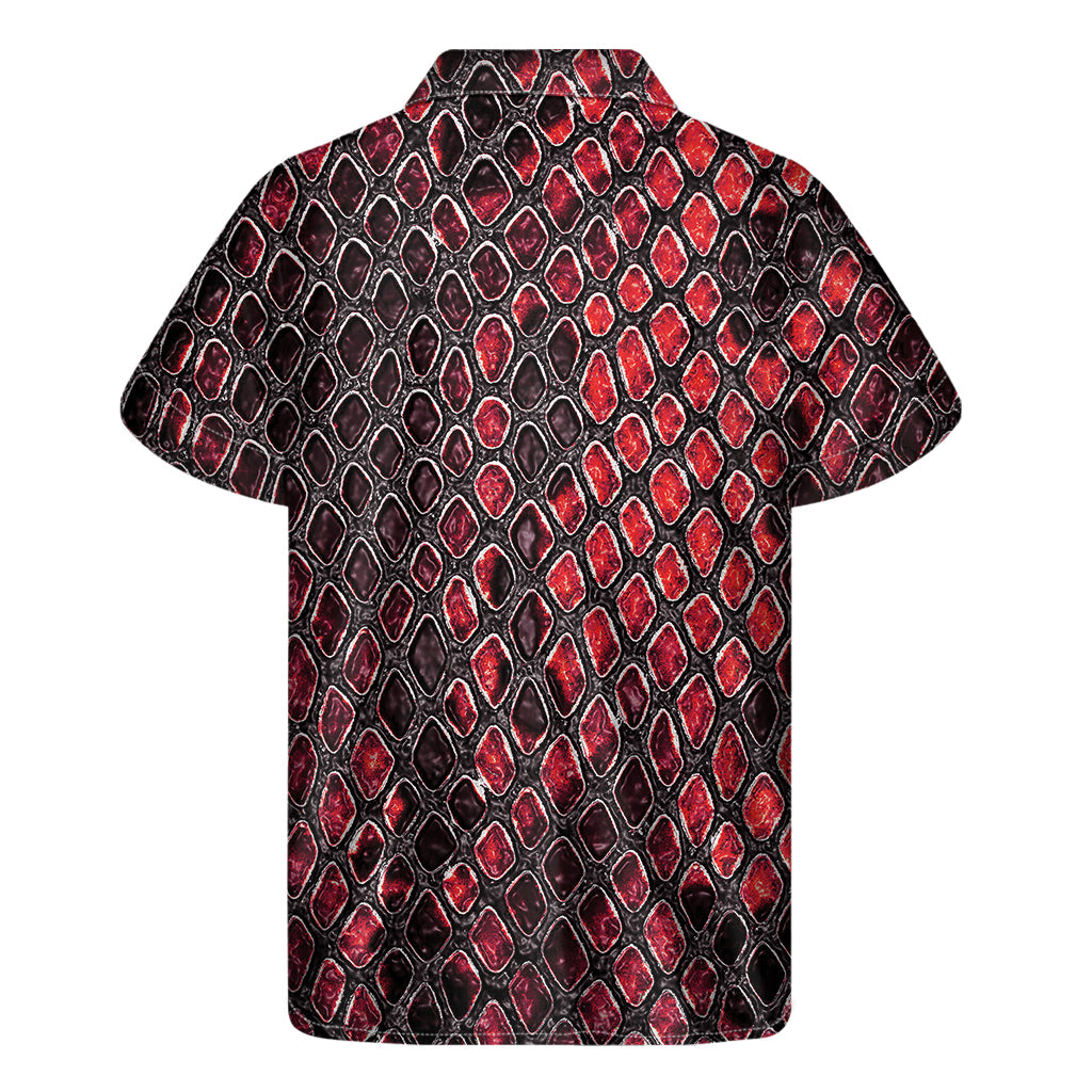 Red And Black Snakeskin Print Men's Short Sleeve Shirt