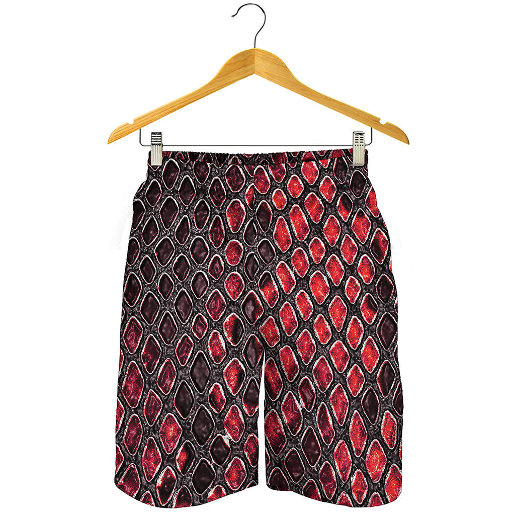 Red And Black Snakeskin Print Men's Shorts