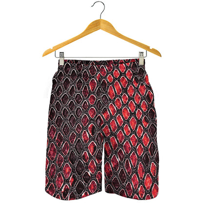 Red And Black Snakeskin Print Men's Shorts