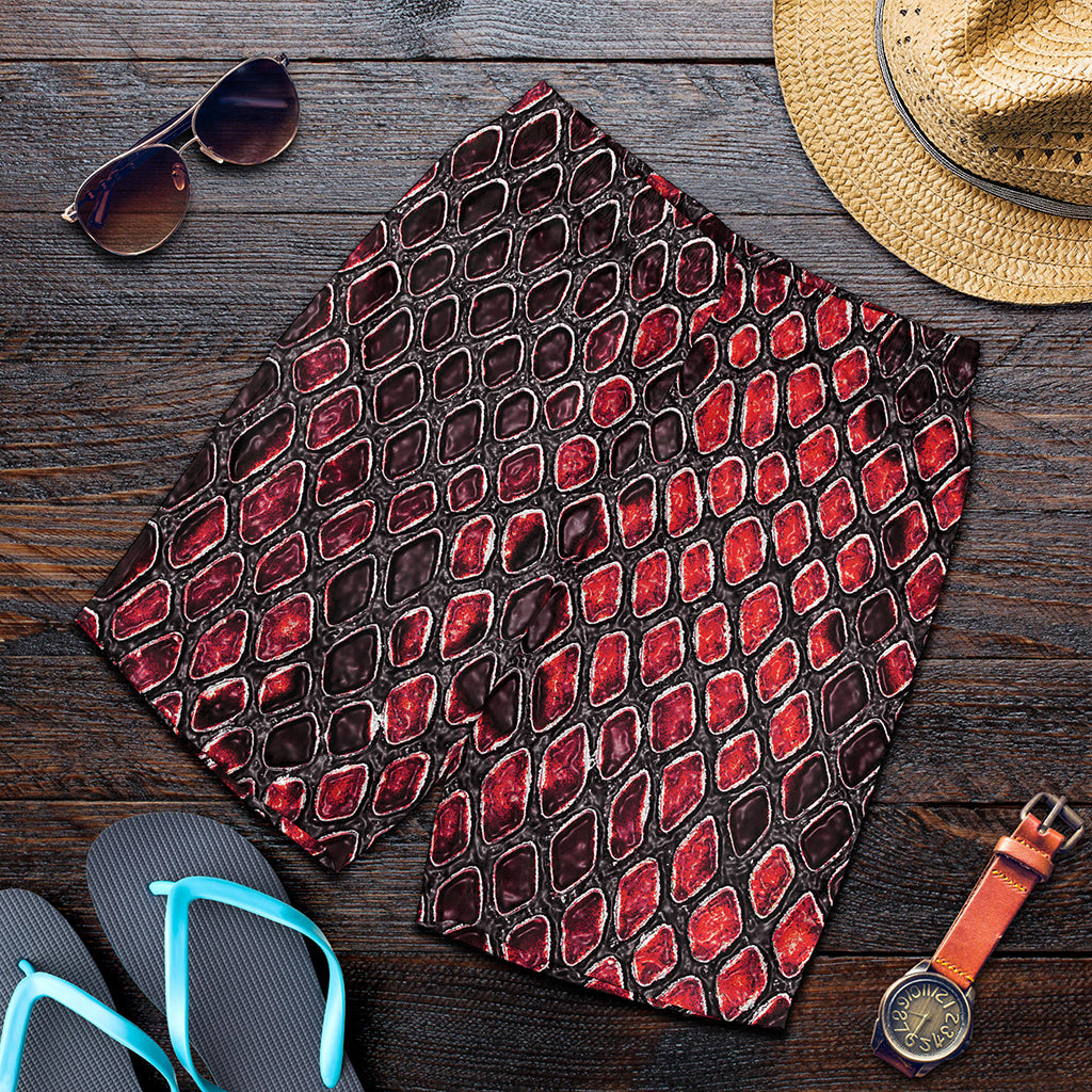 Red And Black Snakeskin Print Men's Shorts