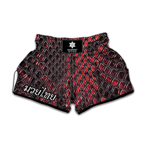 Red And Black Snakeskin Print Muay Thai Boxing Shorts