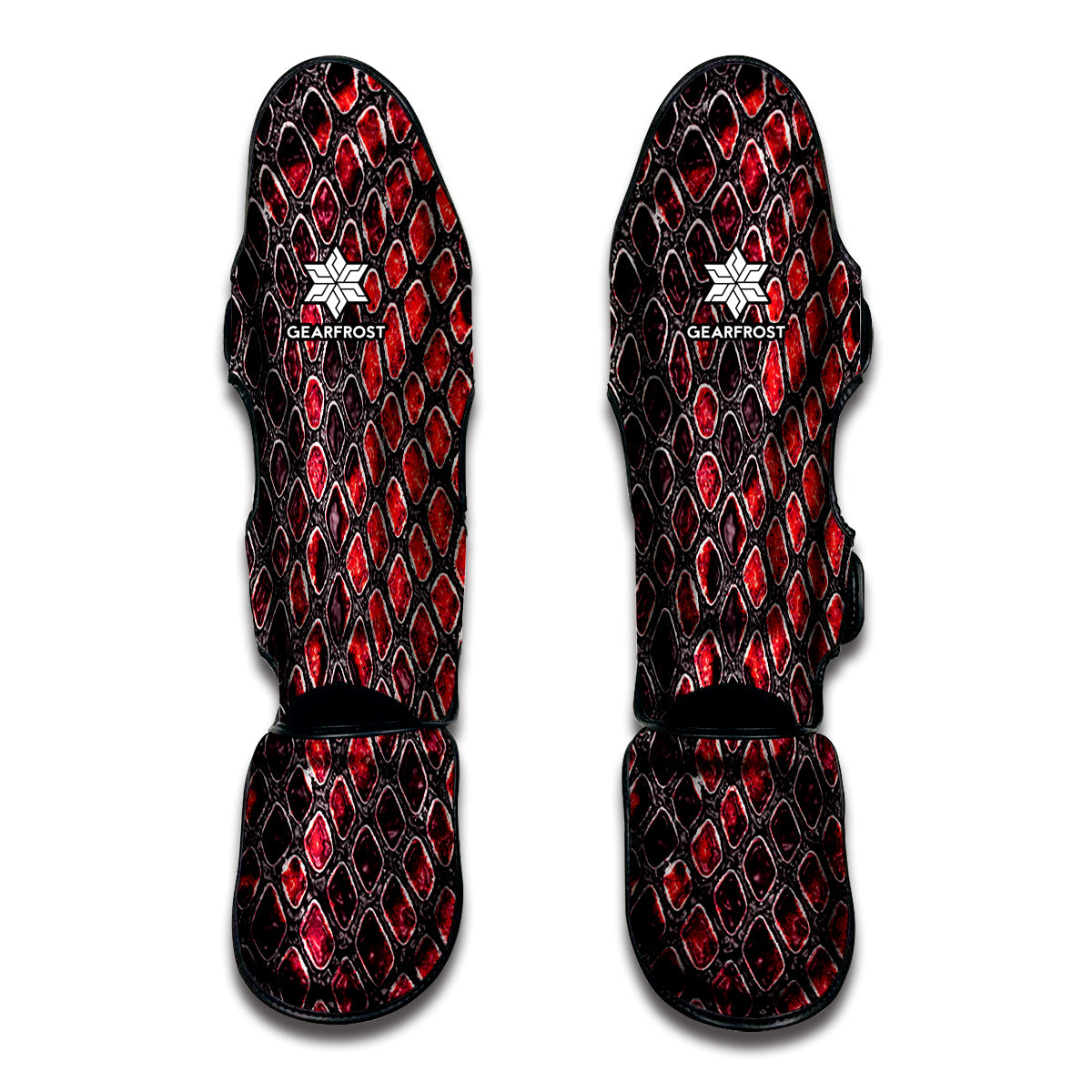 Red And Black Snakeskin Print Muay Thai Shin Guard