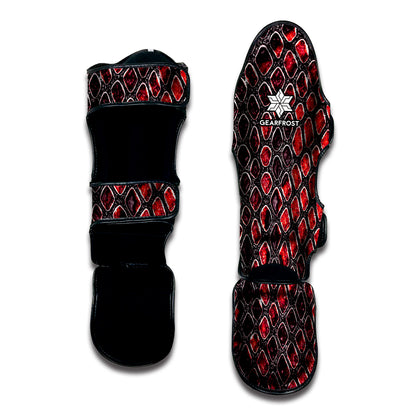 Red And Black Snakeskin Print Muay Thai Shin Guard