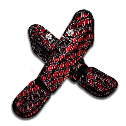 Red And Black Snakeskin Print Muay Thai Shin Guard