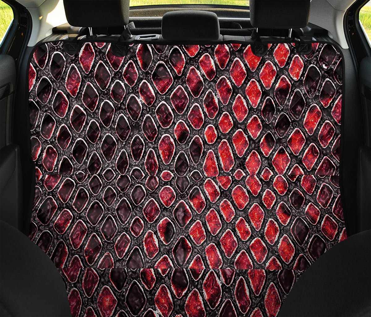 Red And Black Snakeskin Print Pet Car Back Seat Cover
