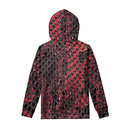 Red And Black Snakeskin Print Pullover Hoodie
