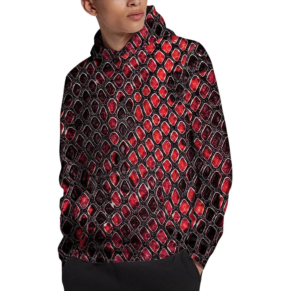 Red And Black Snakeskin Print Pullover Hoodie
