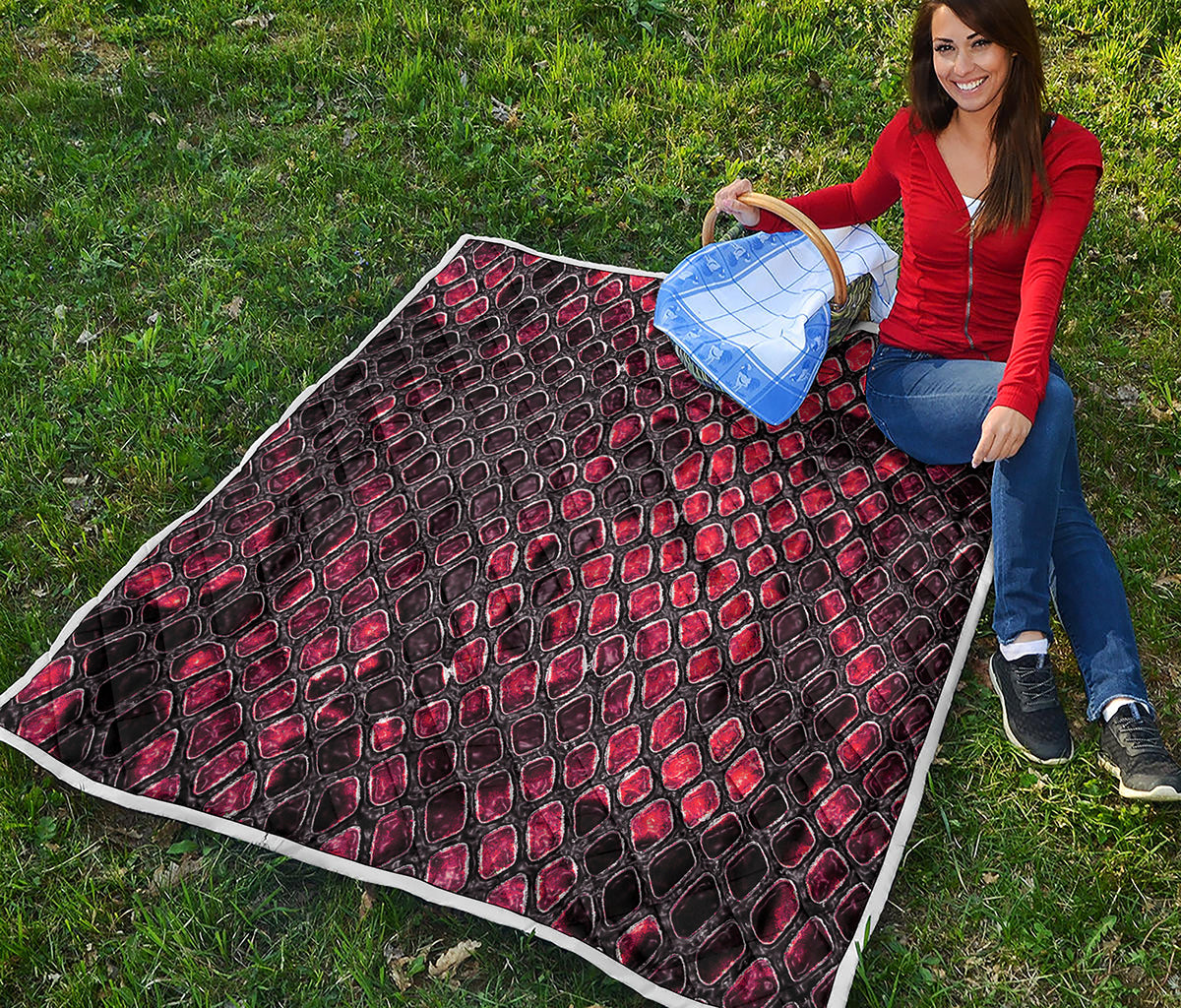 Red And Black Snakeskin Print Quilt