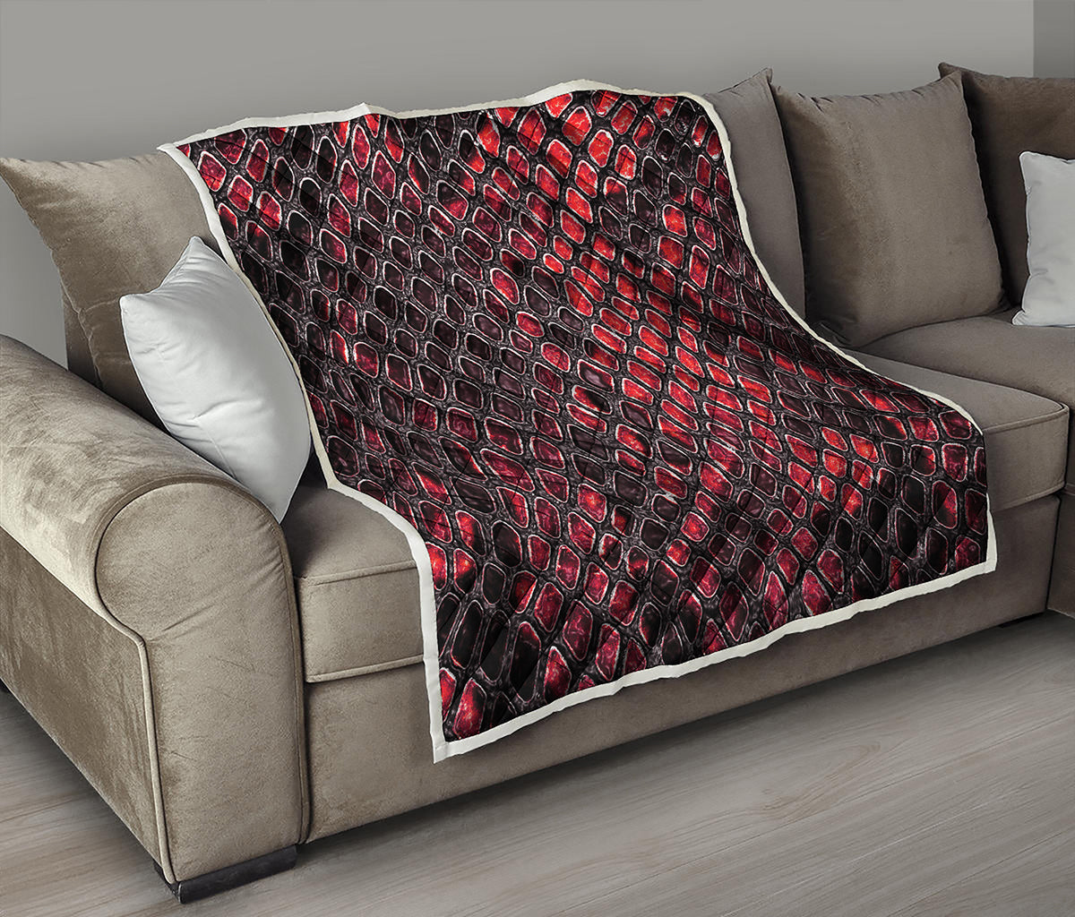 Red And Black Snakeskin Print Quilt