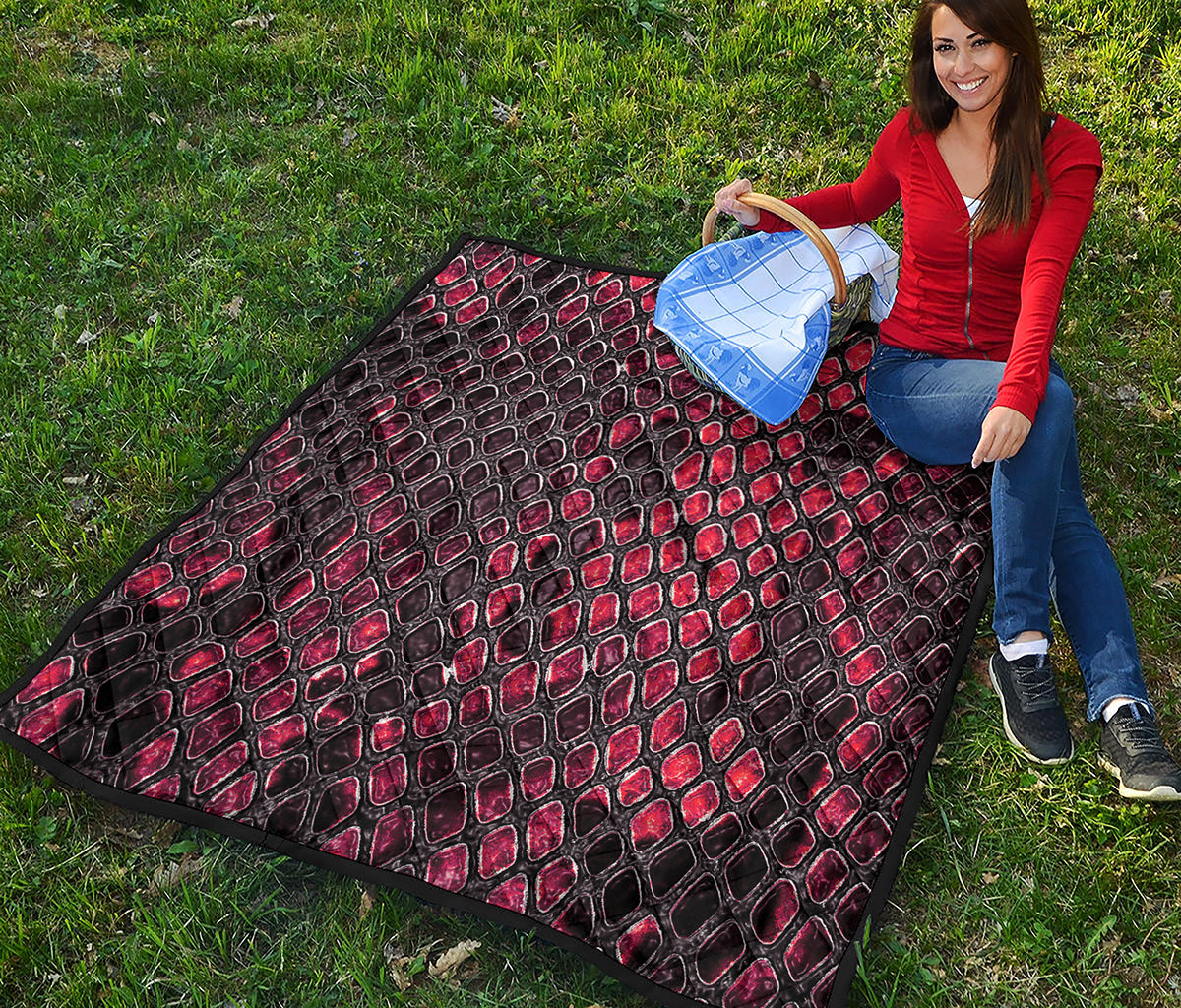 Red And Black Snakeskin Print Quilt