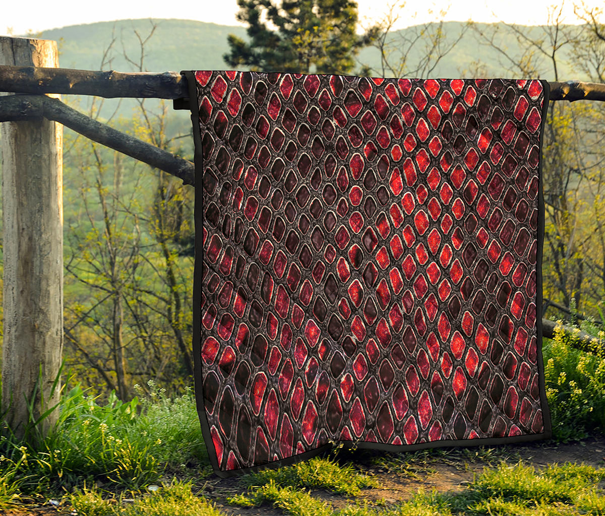 Red And Black Snakeskin Print Quilt
