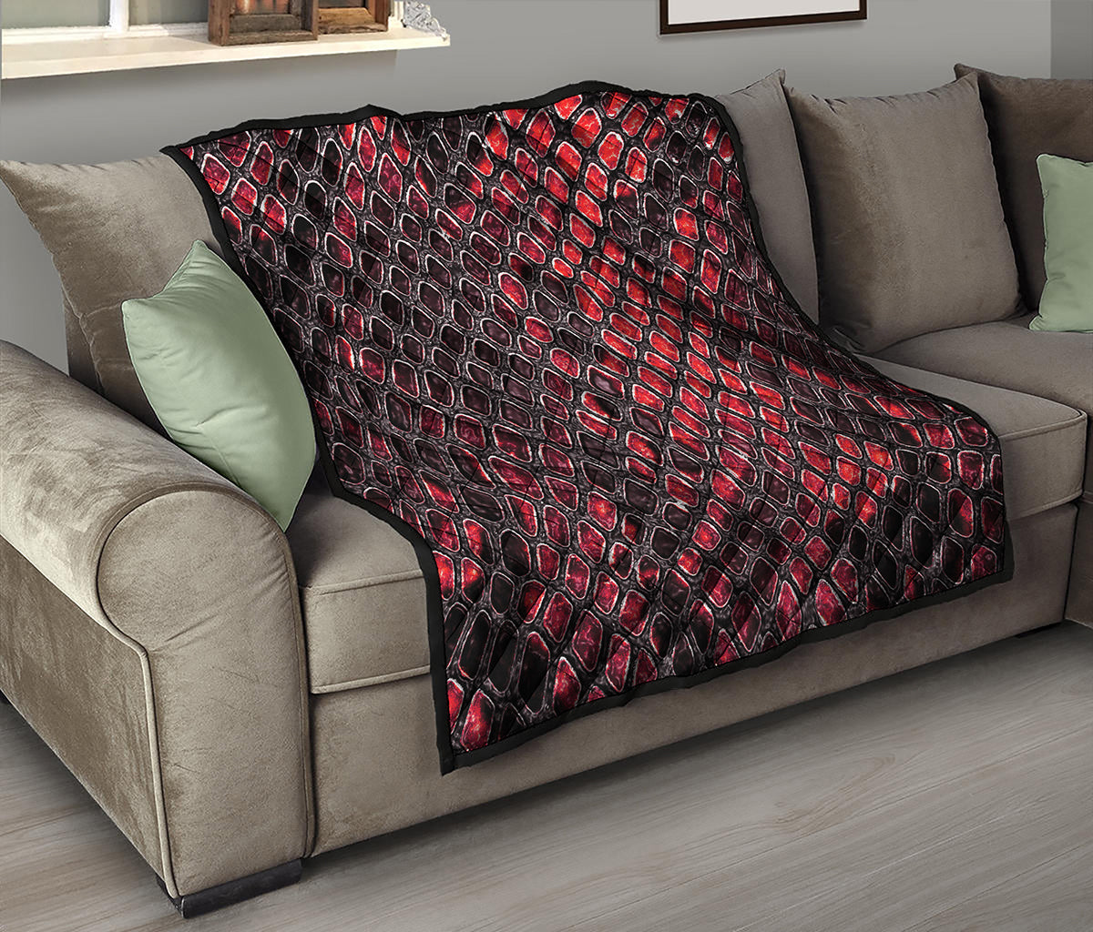 Red And Black Snakeskin Print Quilt