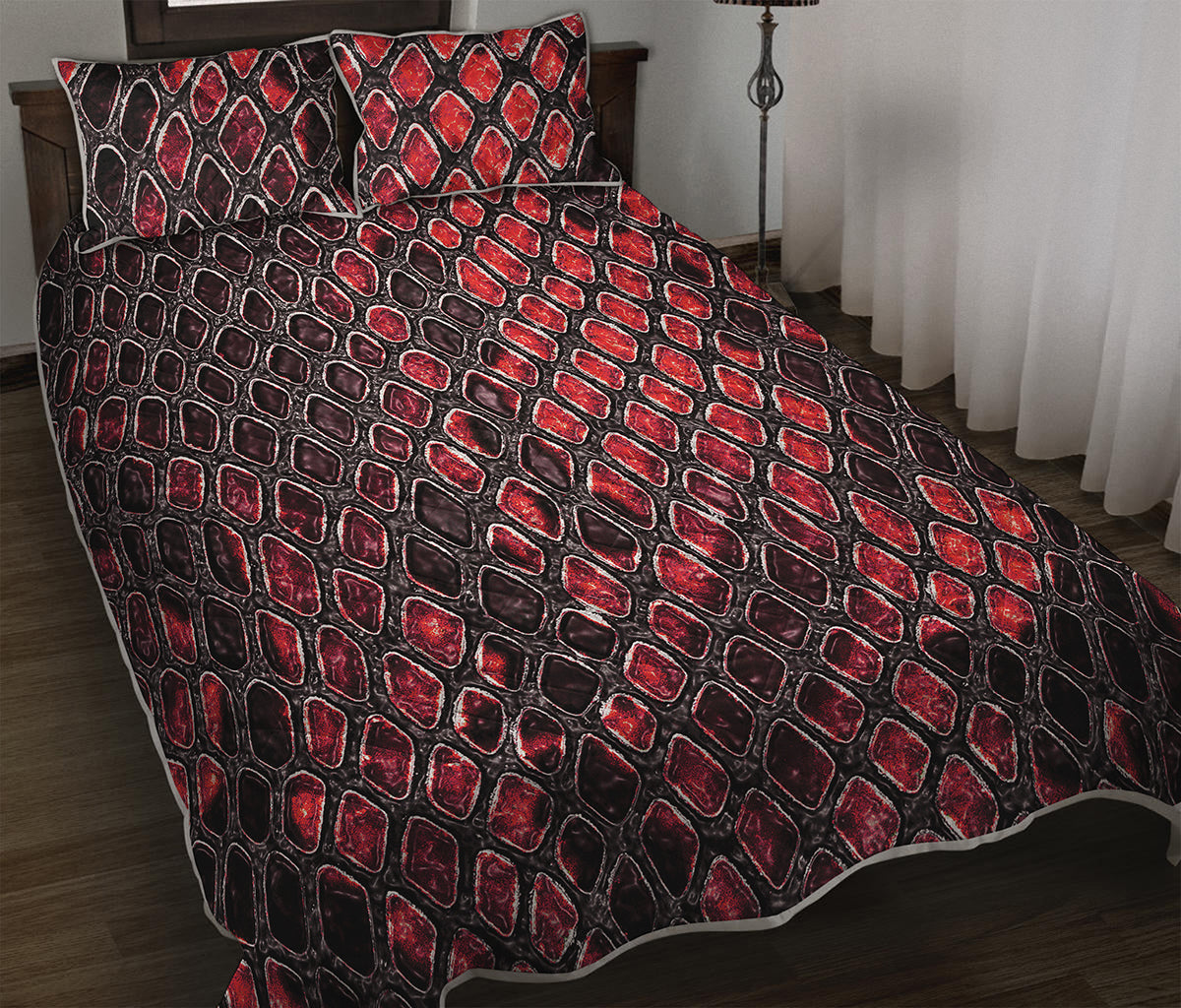 Red And Black Snakeskin Print Quilt Bed Set