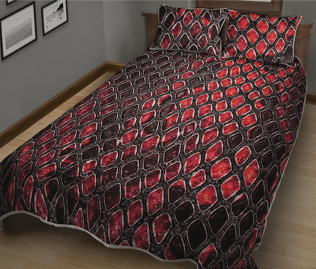 Red And Black Snakeskin Print Quilt Bed Set