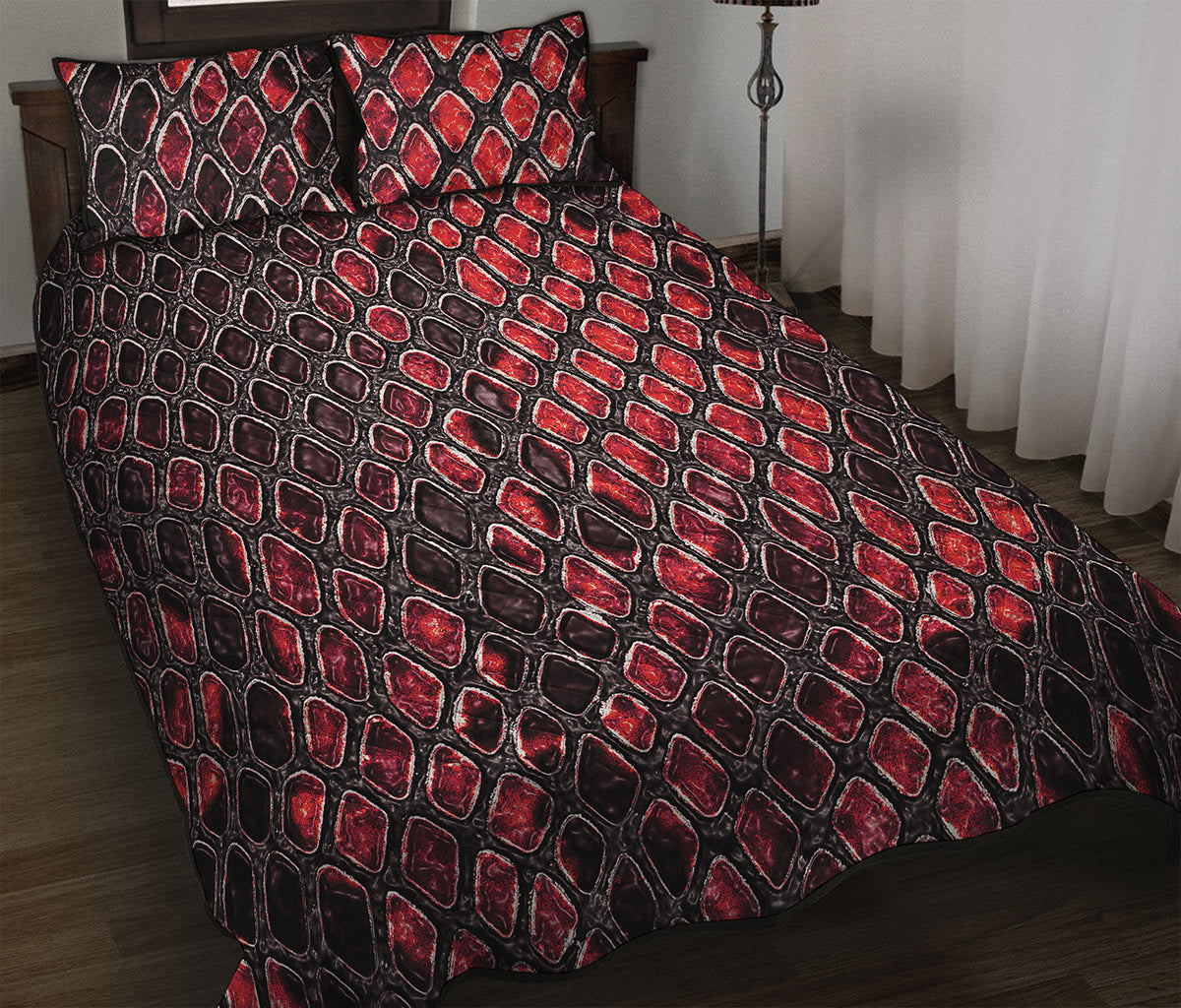 Red And Black Snakeskin Print Quilt Bed Set