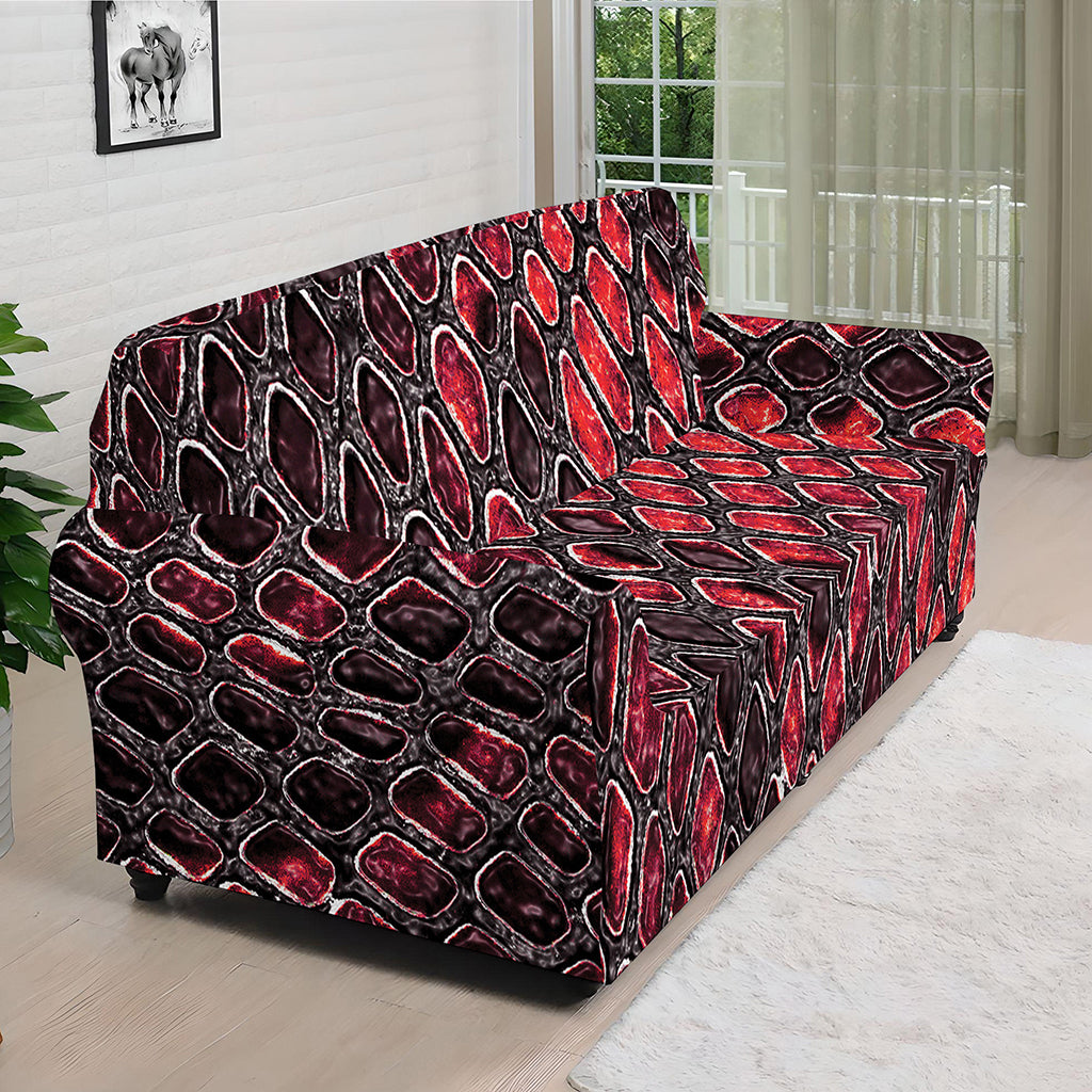 Red And Black Snakeskin Print Sofa Cover