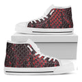 Red And Black Snakeskin Print White High Top Sneakers