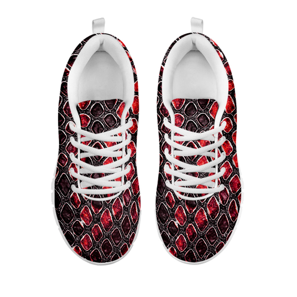 Red And Black Snakeskin Print White Sneakers