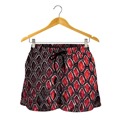 Red And Black Snakeskin Print Women's Shorts