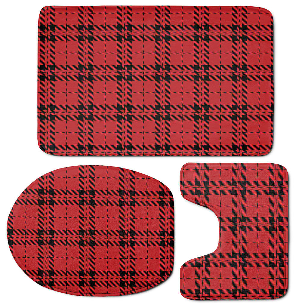 Red And Black Tartan Pattern Print 3 Piece Bath Mat Set