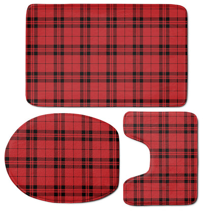 Red And Black Tartan Pattern Print 3 Piece Bath Mat Set