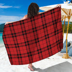Red And Black Tartan Pattern Print Beach Sarong Wrap