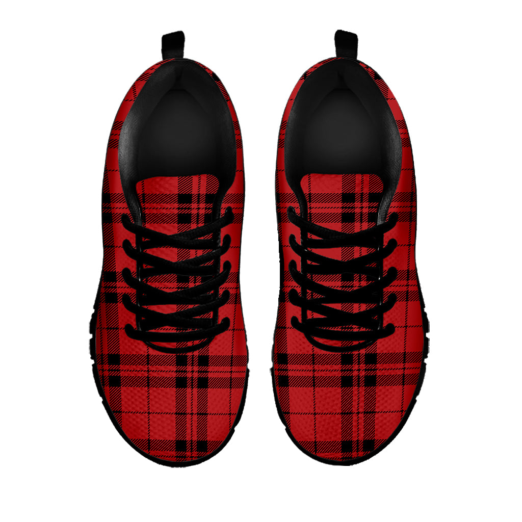 Red And Black Tartan Pattern Print Black Sneakers