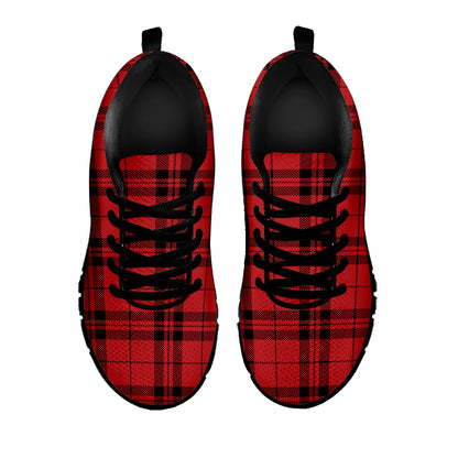 Red And Black Tartan Pattern Print Black Sneakers