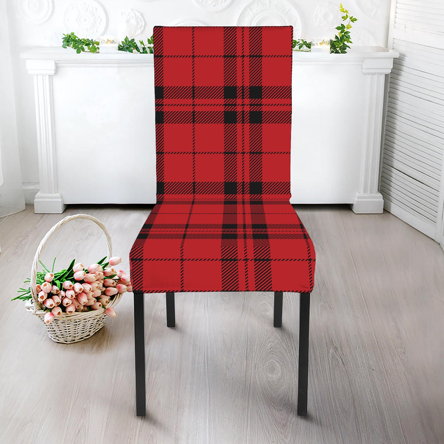 Red And Black Tartan Pattern Print Dining Chair Slipcover