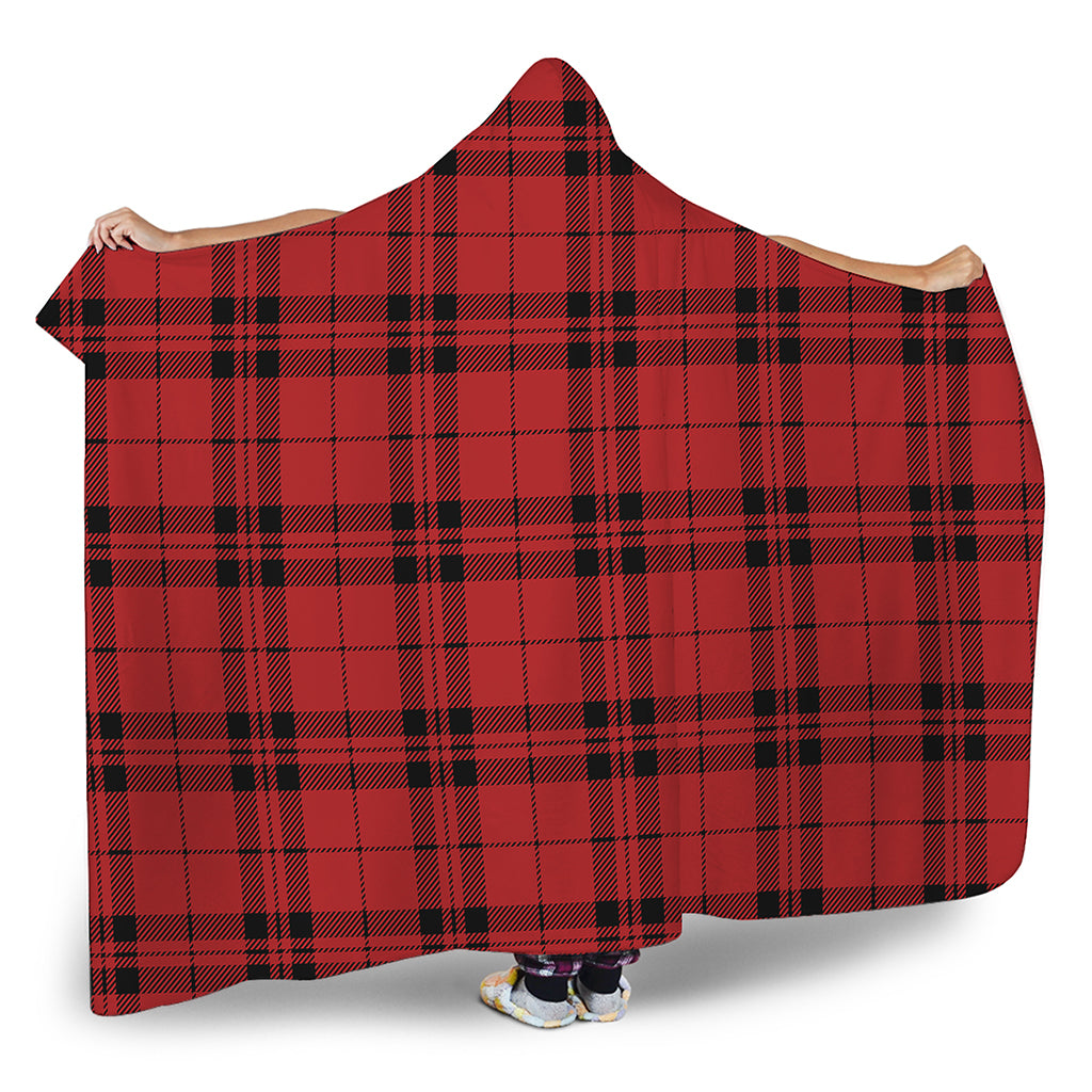 Red And Black Tartan Pattern Print Hooded Blanket