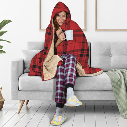 Red And Black Tartan Pattern Print Hooded Blanket