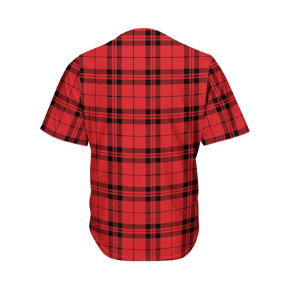 Red And Black Tartan Pattern Print Men's Baseball Jersey