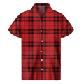 Red And Black Tartan Pattern Print Men's Short Sleeve Shirt