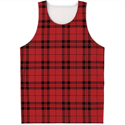 Red And Black Tartan Pattern Print Men's Tank Top