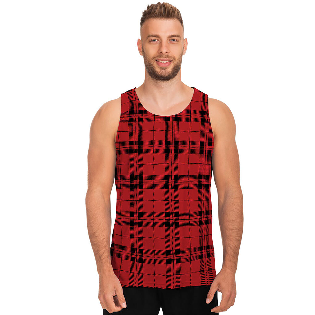 Red And Black Tartan Pattern Print Men's Tank Top