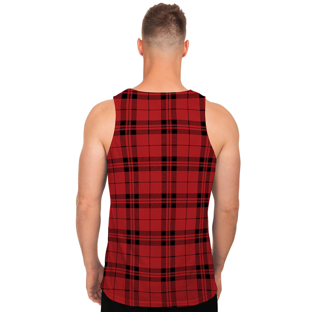 Red And Black Tartan Pattern Print Men's Tank Top