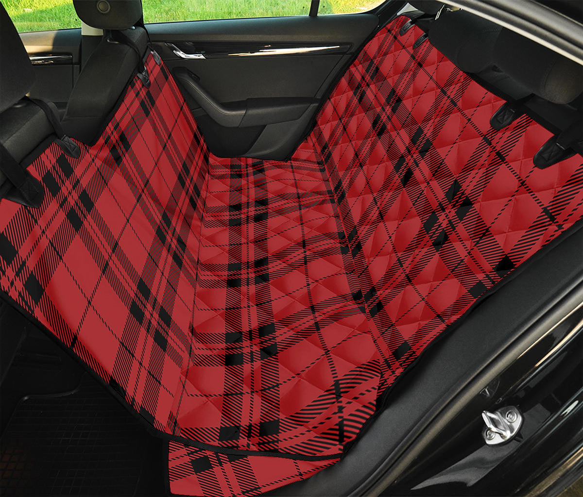 Red And Black Tartan Pattern Print Pet Car Back Seat Cover