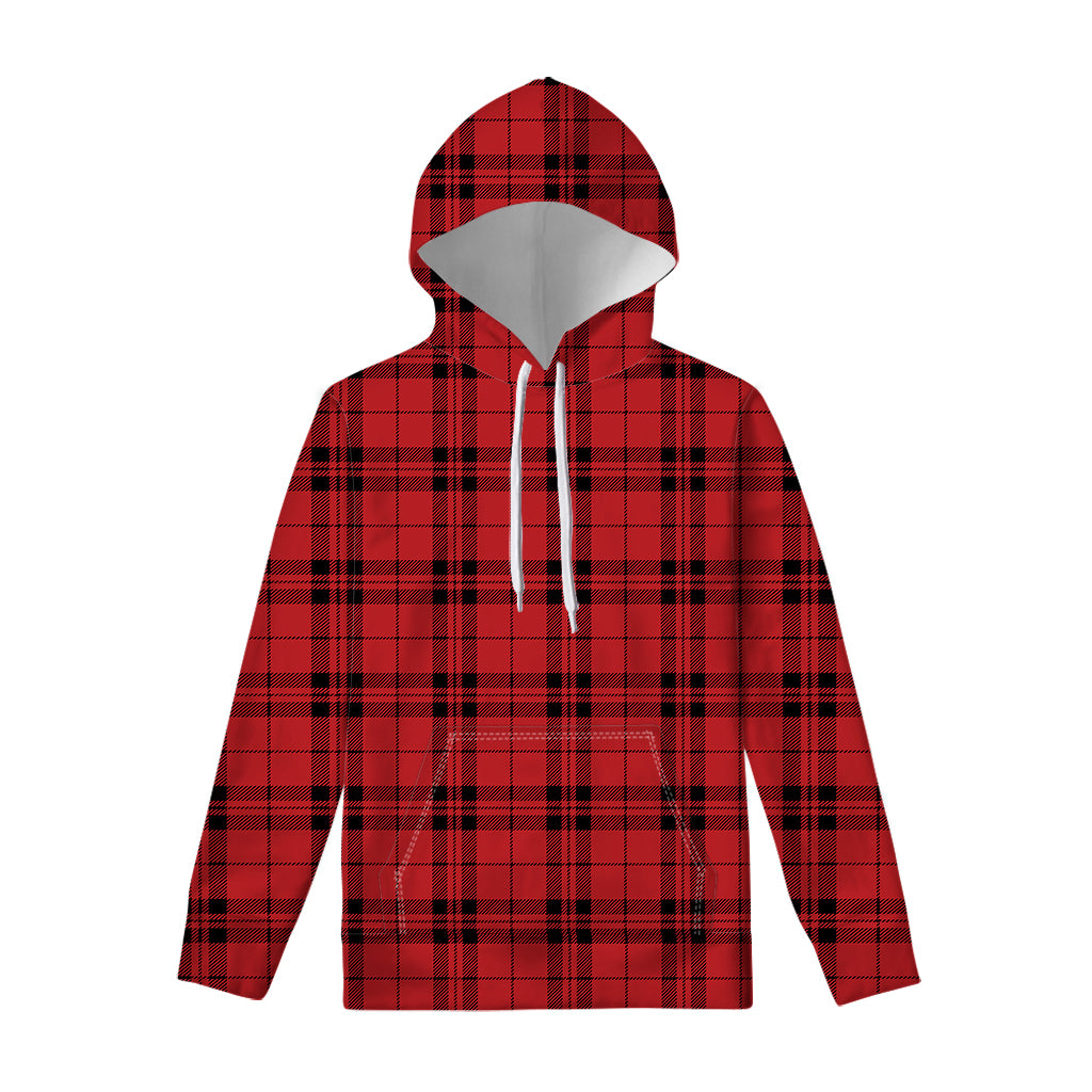 Red And Black Tartan Pattern Print Pullover Hoodie