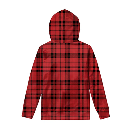 Red And Black Tartan Pattern Print Pullover Hoodie