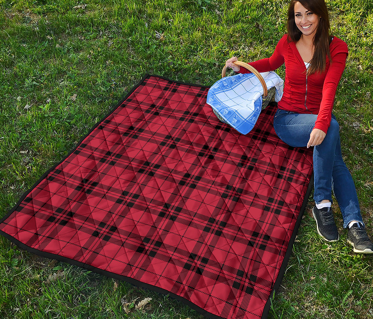 Red And Black Tartan Pattern Print Quilt