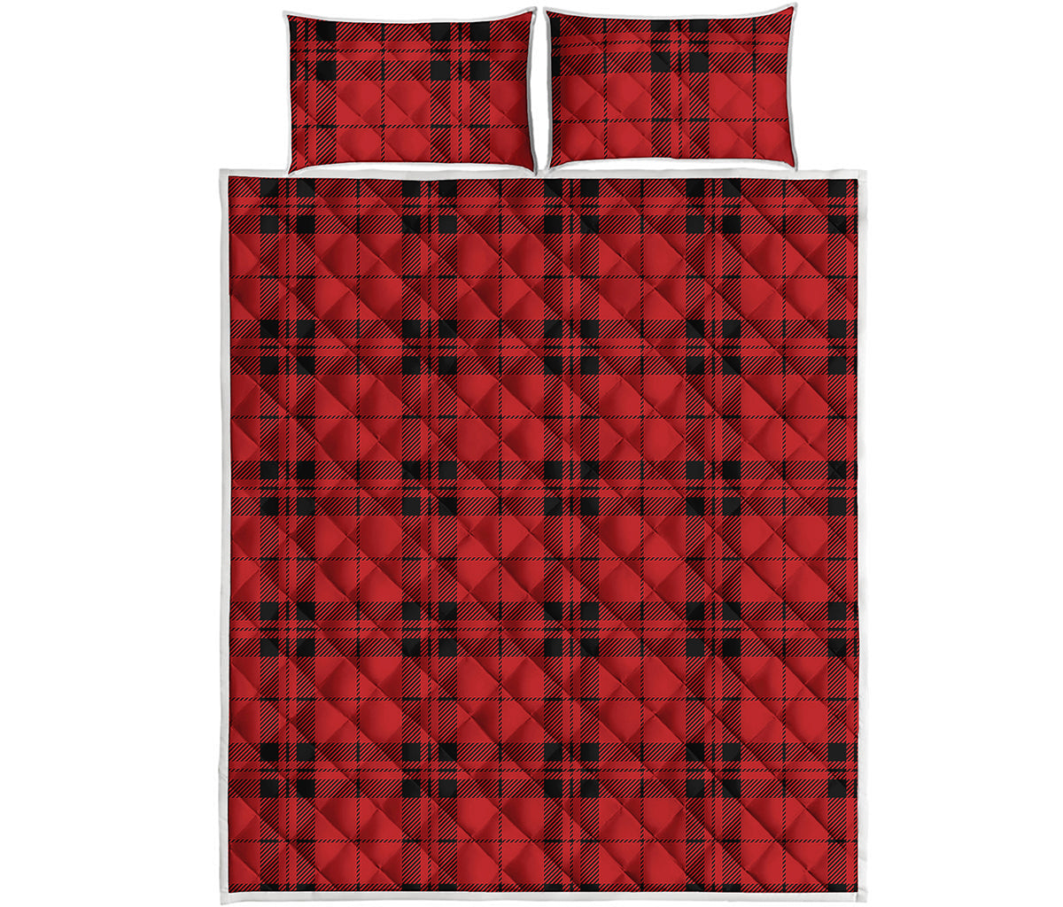 Red And Black Tartan Pattern Print Quilt Bed Set
