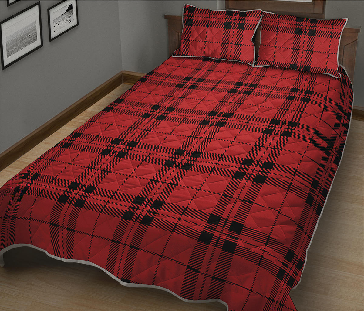 Red And Black Tartan Pattern Print Quilt Bed Set