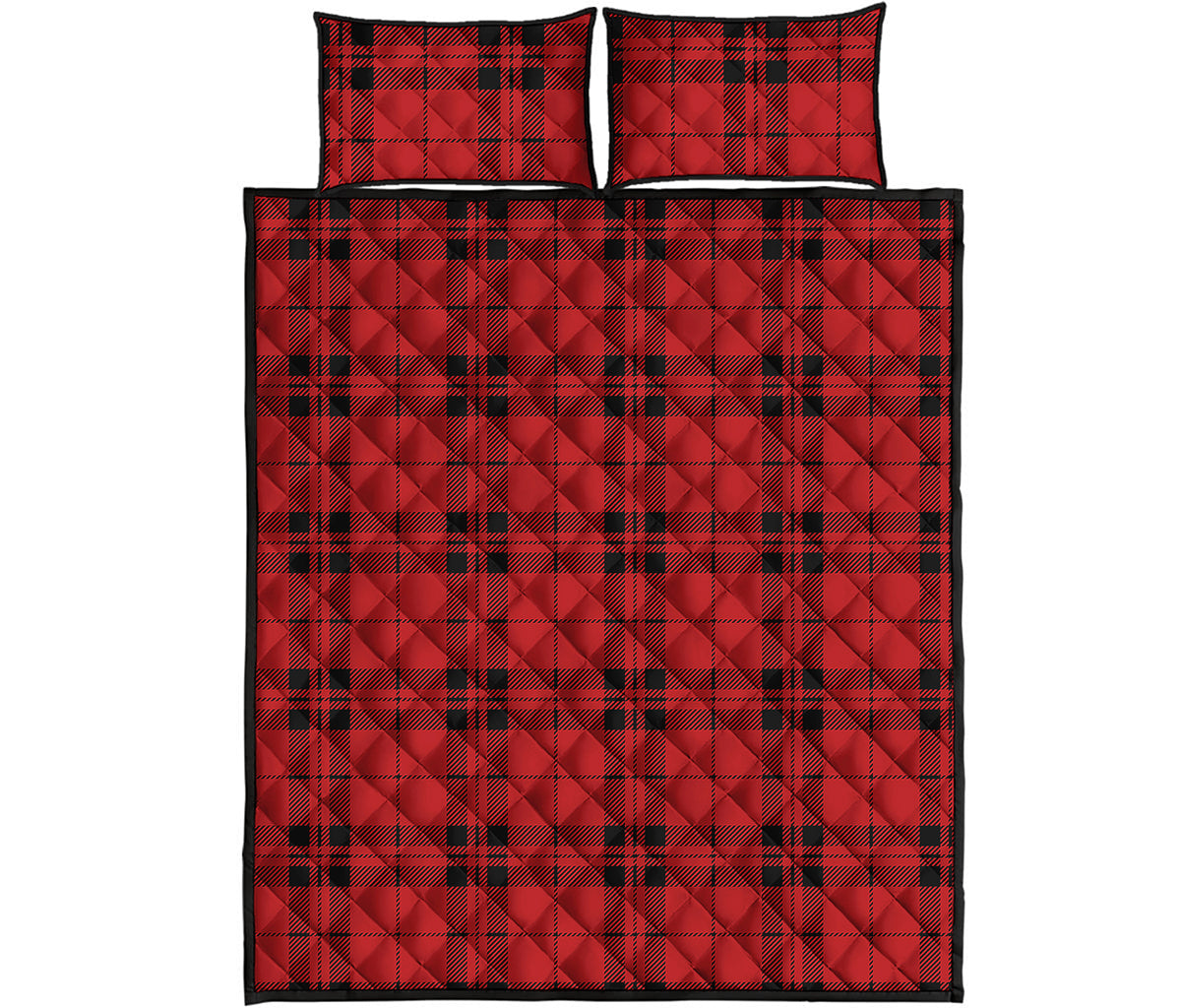 Red And Black Tartan Pattern Print Quilt Bed Set