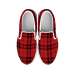 Red And Black Tartan Pattern Print White Slip On Shoes