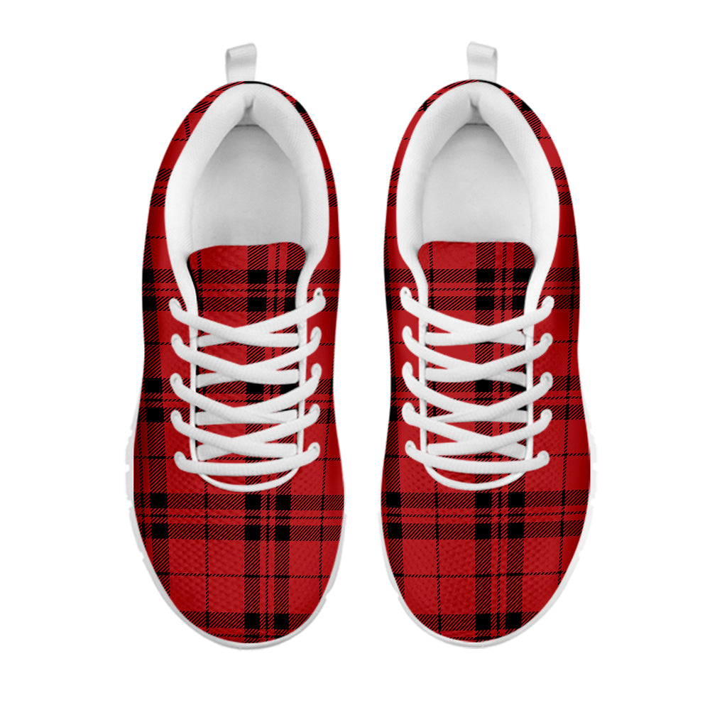 Red And Black Tartan Pattern Print White Sneakers