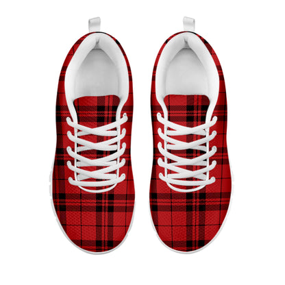 Red And Black Tartan Pattern Print White Sneakers
