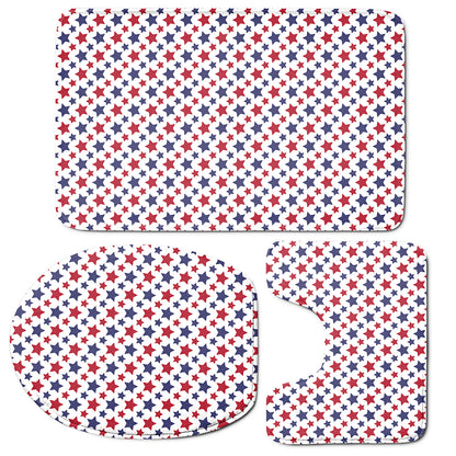 Red And Blue American Star Pattern Print 3 Piece Bath Mat Set