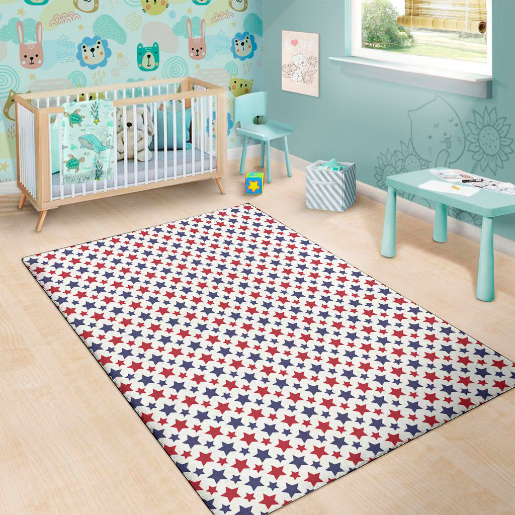 Red And Blue American Star Pattern Print Area Rug
